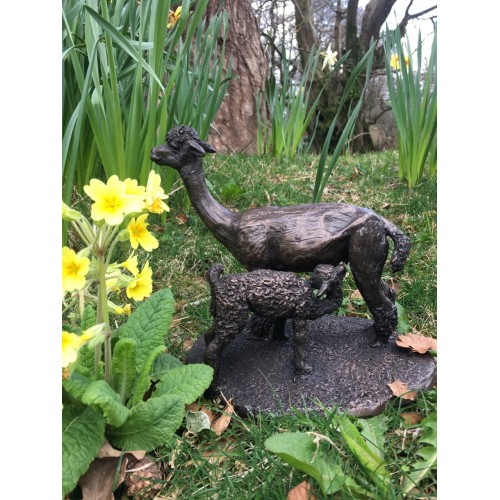 Standing Mother Alpaca with Cria Bronze Sculpture by Pippa Westall - Image 3