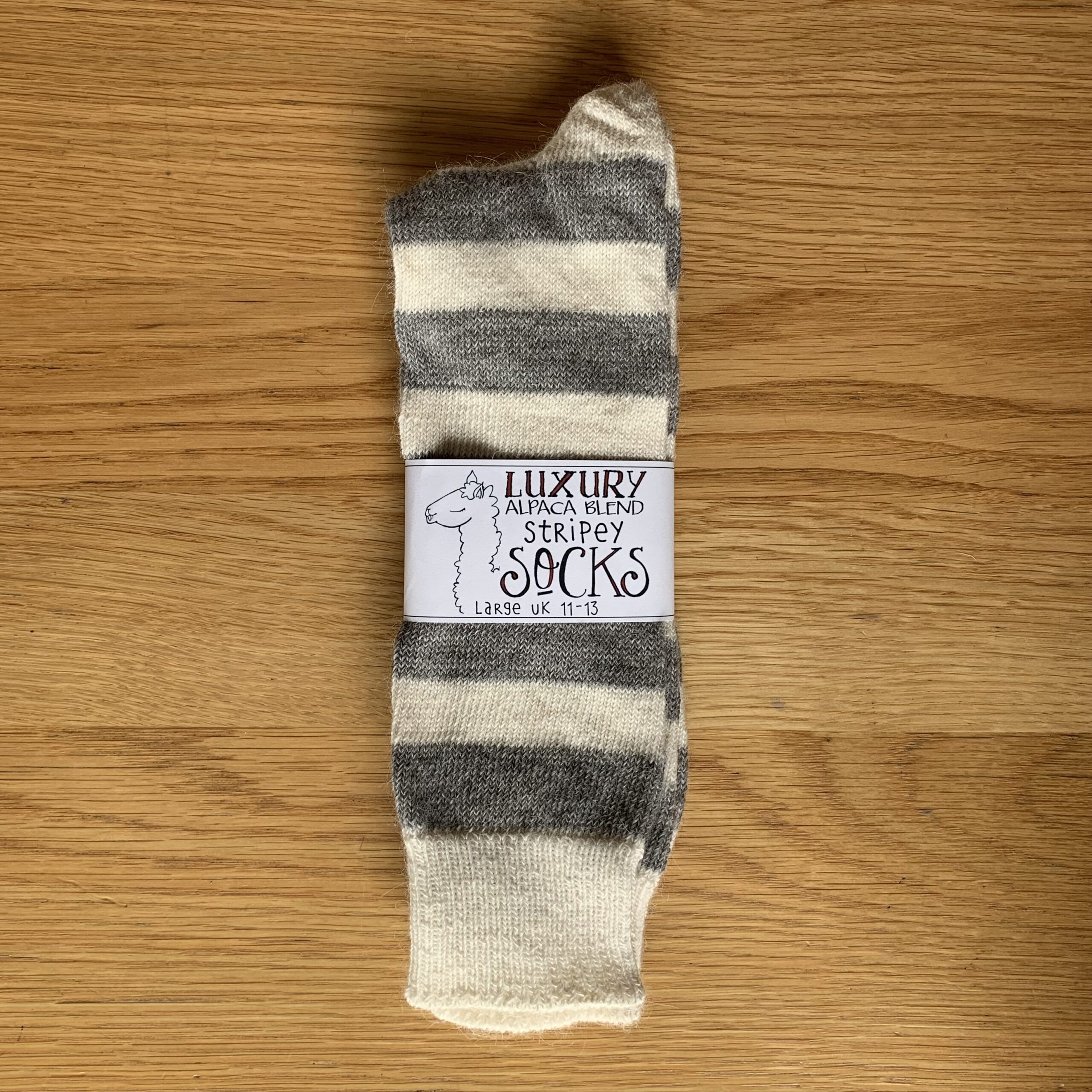 Alpaca Stripey Socks - Cream and Grey - Image 2