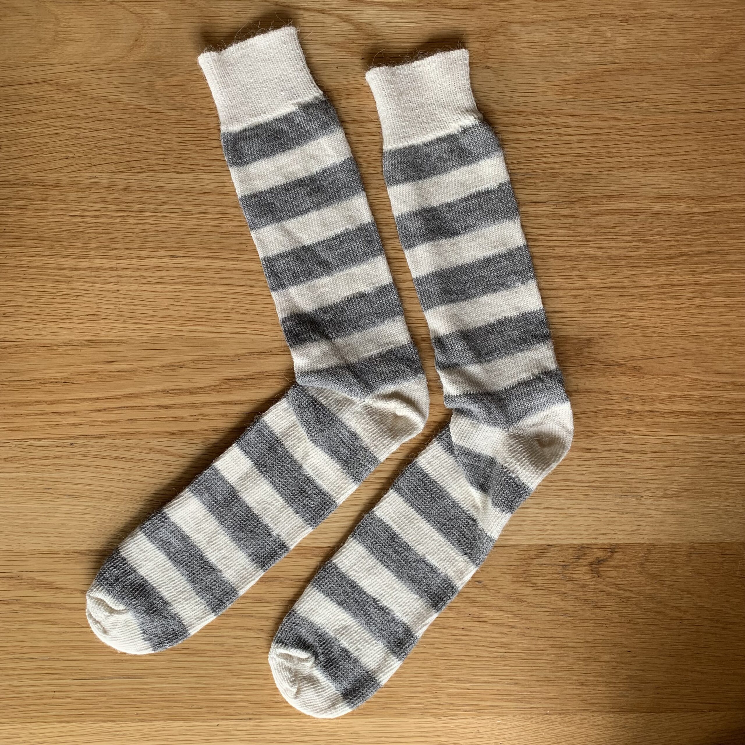 Alpaca Stripey Socks - Cream and Grey - Image 3