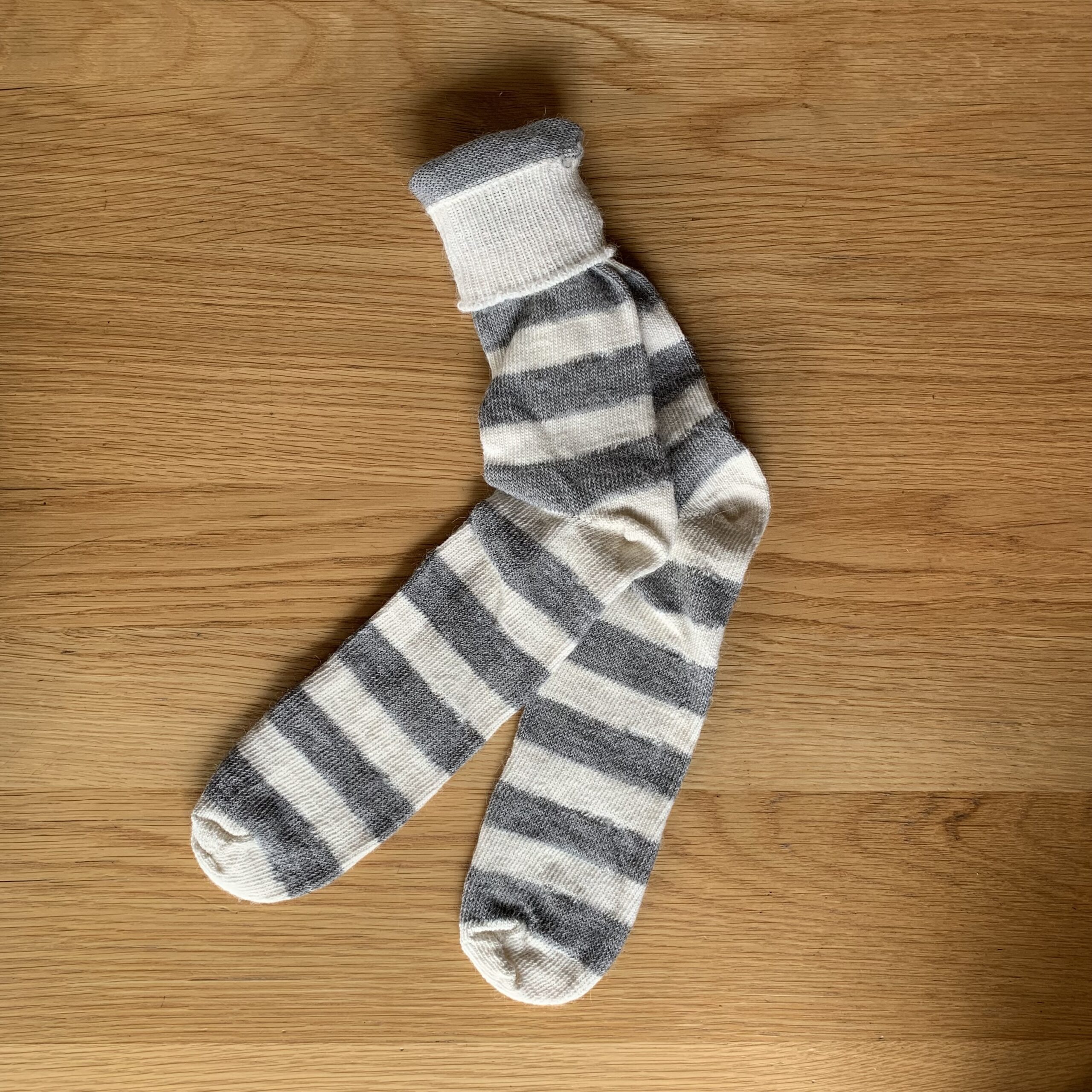 Alpaca Stripey Socks - Cream and Grey - Image 4