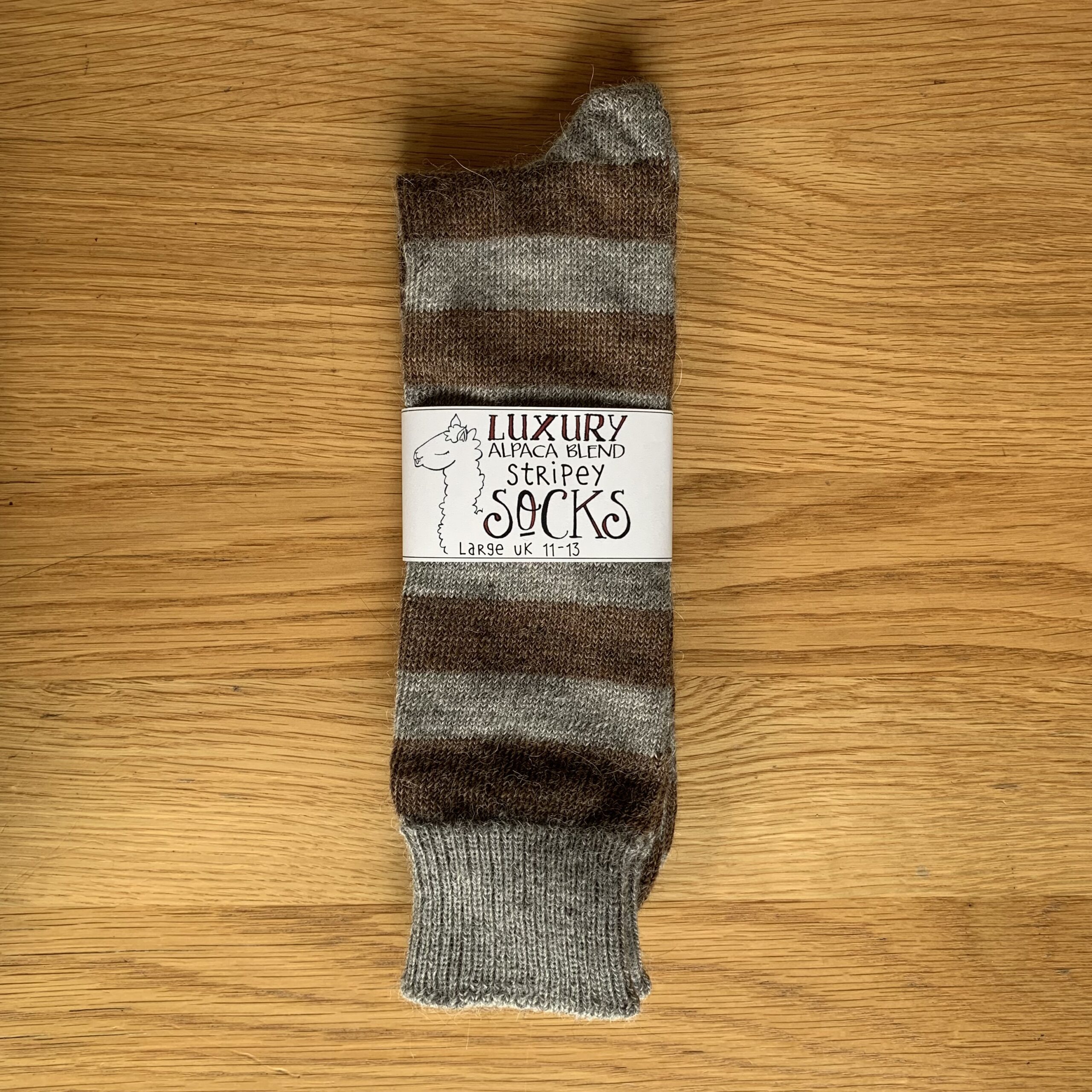 Alpaca Stripey Socks - Grey and Brown - Image 2