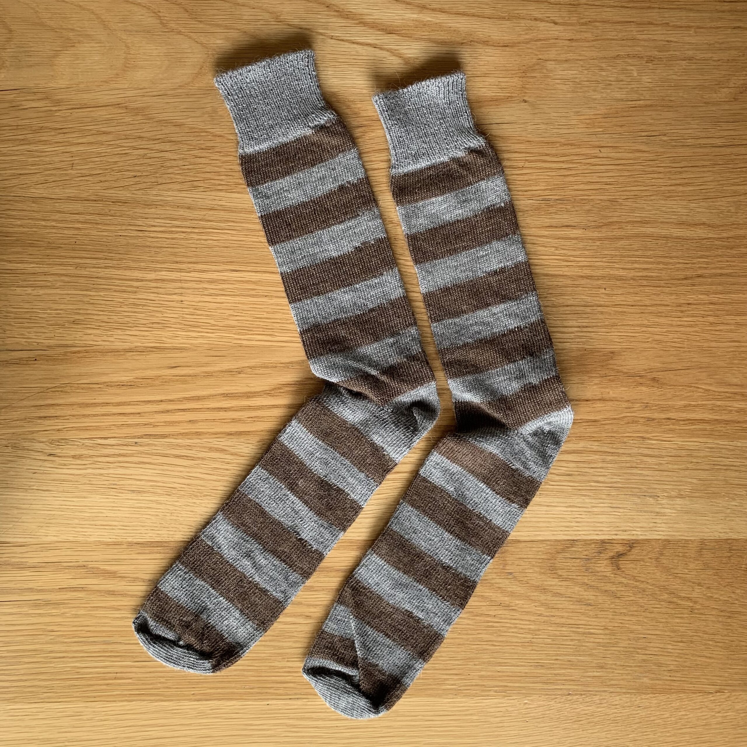 Alpaca Stripey Socks - Grey and Brown - Image 3