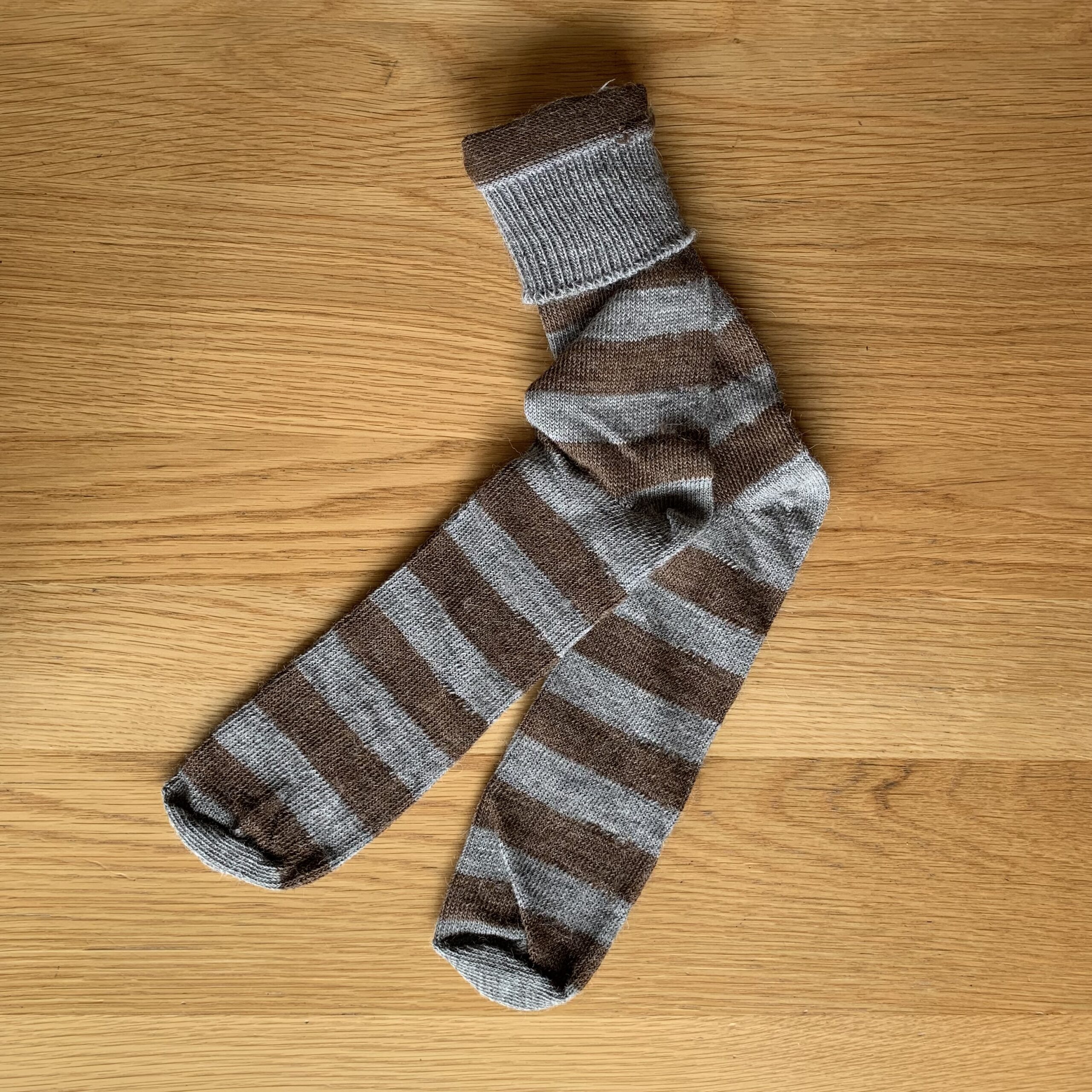 Alpaca Stripey Socks - Grey and Brown - Image 4
