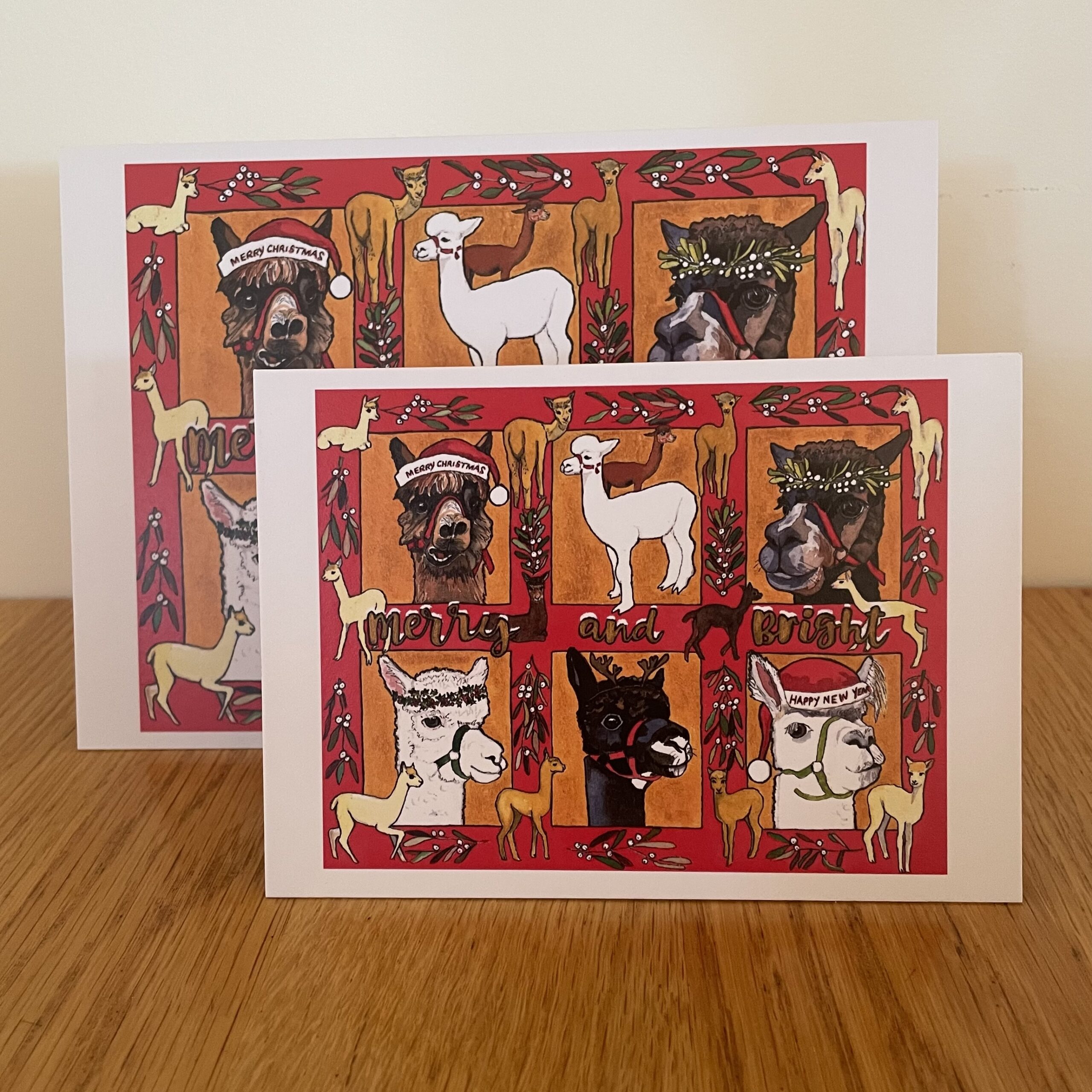 5 x A6 Merry and Bright Alpacas Christmas Cards - Image 2