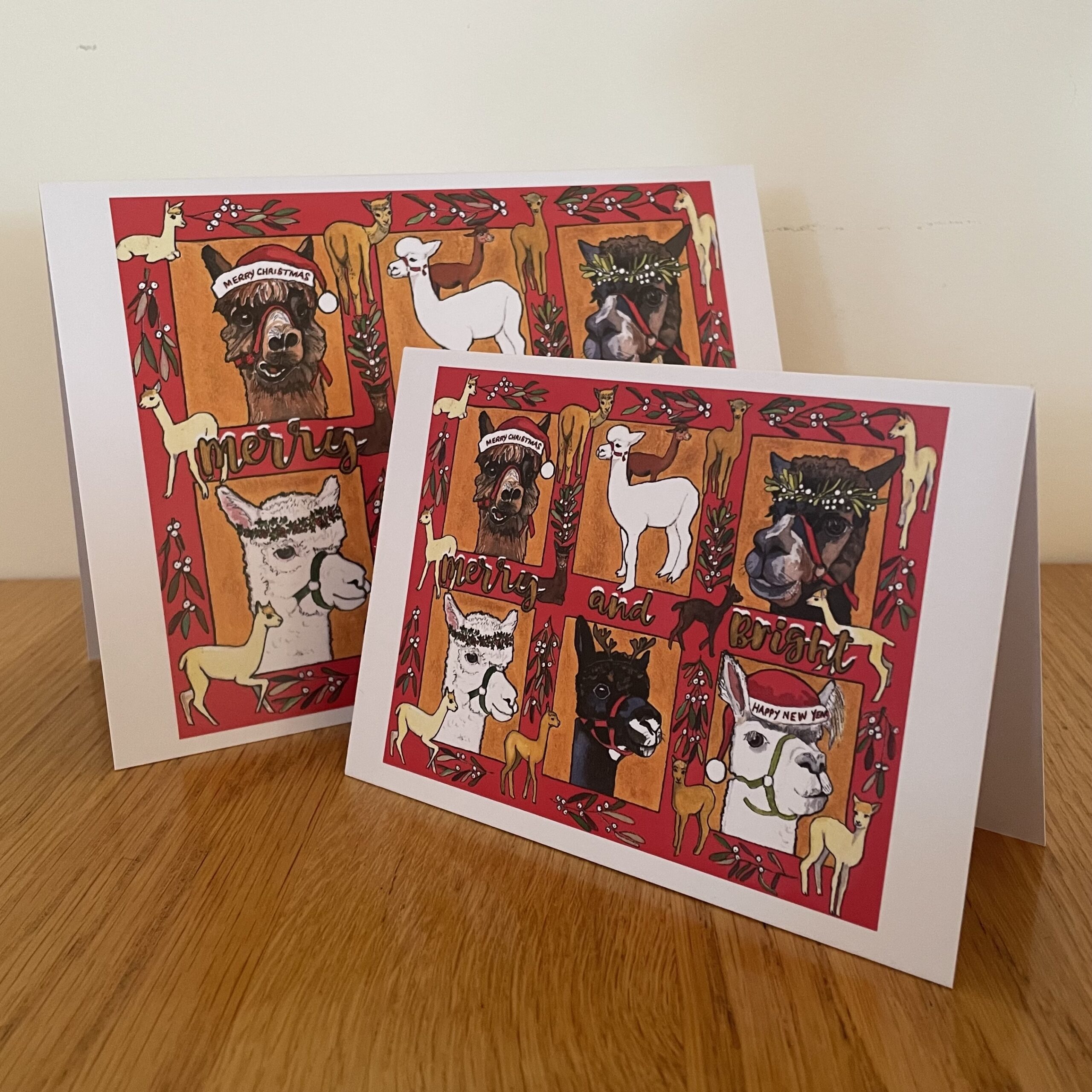 5 x A6 Merry and Bright Alpacas Christmas Cards - Image 3